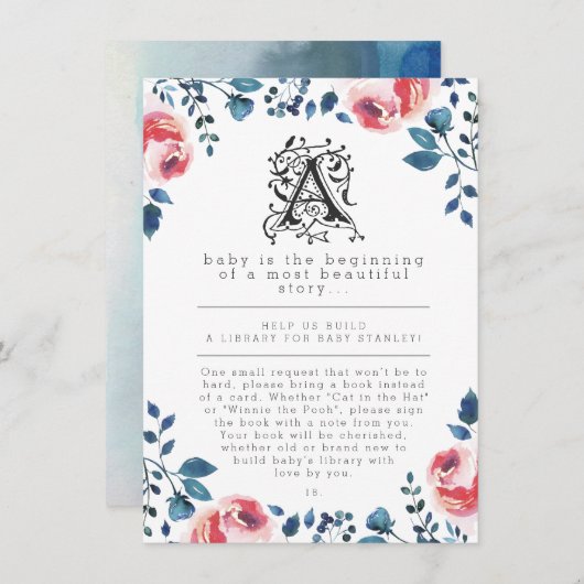 ベビーシャワー|のモダンの花柄の物語の本 エンクロージャーカード (正面/裏面)