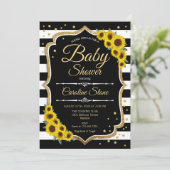 ベビーシャワー – ひまわり白黒ストライプ 招待状 (スタンド正面)