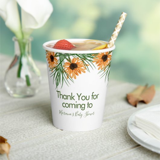 ベビーシャワー ひまわり グリーン お礼 紙コップ (インサイチュ)