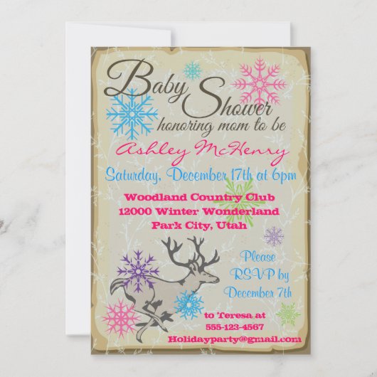 ベビーシャワー　ウッドランド　トナカイ　招待状 招待状 (正面)