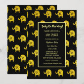 ベビーシャワー エレファント アニマル ゴールド グリッター ブラック 招待状 (正面/裏面)