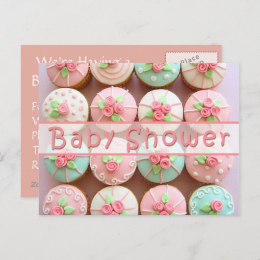 ベビーシャワー – カップケーキのポストカード インビテーションポストカード (正面/裏面)