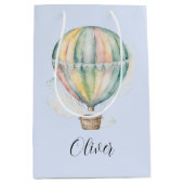 ベビーシャワー、カラフル水色のホットエアバルーン ミディアムペーパーバッグ (正面)
