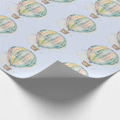 ベビーシャワー、カラフル水色のホットエアバルーン ラッピングペーパー (角)