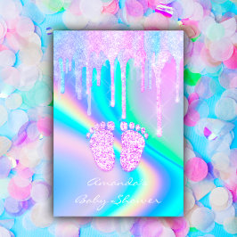 ベビーシャワー ガーリー フット グリッター ドリップ ユニコーン ホログラム 招待状