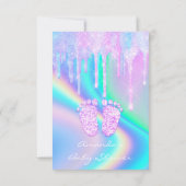 ベビーシャワー ガーリー フット グリッター ドリップ ユニコーン ホログラム 招待状 (裏面)