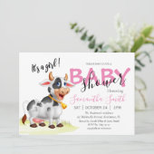 ベビーシャワー、ガールカウピンク招待状 案内状 (スタンド正面)