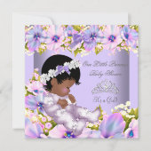 ベビーシャワー ガール アフリカ系アメリカ人 パープル プリンセス 招待状 (正面)