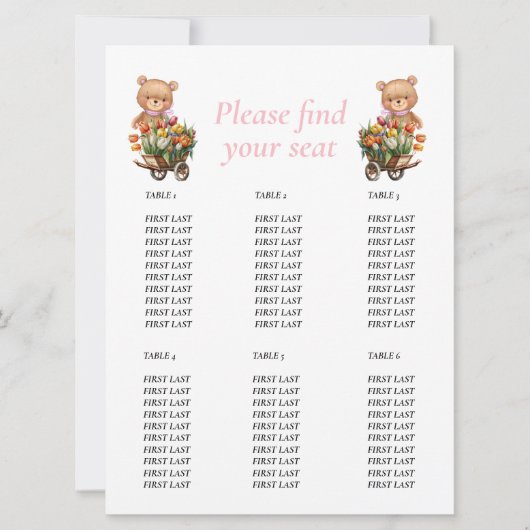 ベビーシャワー ガール テディ フラワールージュカントリー チャート 招待状 (正面)