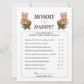 ベビーシャワー ガール テディ ママ パパ フラワー ラスティック 招待状 (正面)