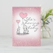 ベビーシャワー ガール ピンク グリッター 象 招待状 (スタンド正面)