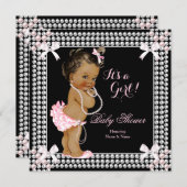 ベビーシャワー ガール ピンク パール ブラック エスニック 招待状 (正面/裏面)