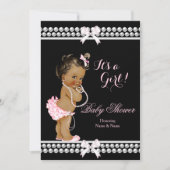 ベビーシャワー ガール ピンク パール ブラック エスニック 招待状 (正面)