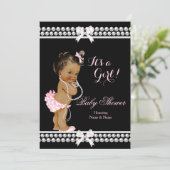 ベビーシャワー ガール ピンク パール ブラック エスニック 招待状 (スタンド正面)