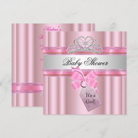 ベビーシャワー ガール ピンク プリンセス ブラック 招待状 (正面/裏面)