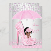 ベビーシャワー ガール ピンク ベビーシューズ ダイヤモンド A3 招待状 (正面/裏面)