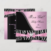 ベビーシャワー ガール ベビー ピンク ブラック ゼブラ 招待状 (正面/裏面)