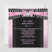ベビーシャワー ガール ベビー ピンク ブラック ゼブラ 招待状 (裏面)