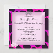 ベビーシャワー ガール ホットピンク ブラック ティアラ 招待状 (裏面)