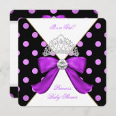 ベビーシャワー ガール ホワイト パープル プリンセス 水玉 招待状 (正面/裏面)