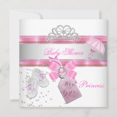 ベビーシャワー ガール ホワイト ピンク プリンセス ティアラ マジカル 招待状 (正面)