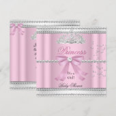 ベビーシャワー ガール ホワイト ピンク プリンセス ティアラ リボン 招待状 (正面/裏面)