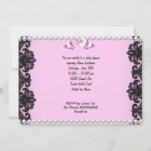 ベビーシャワー キュート 赤ちゃん 女の子 ピンク ゼブラ 乳母車 2 招待状 (裏面)