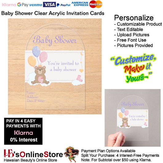 ベビーシャワー クリアアクリル インビテーション カード 6