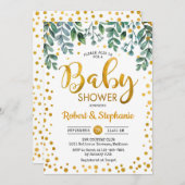 ベビーシャワー - グリーン ボタニカル ゴールド 招待状 (正面/裏面)