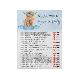 ベビーシャワー・ゲス・フー・ゲーム ハイランド・カウ 青 ノートパッド