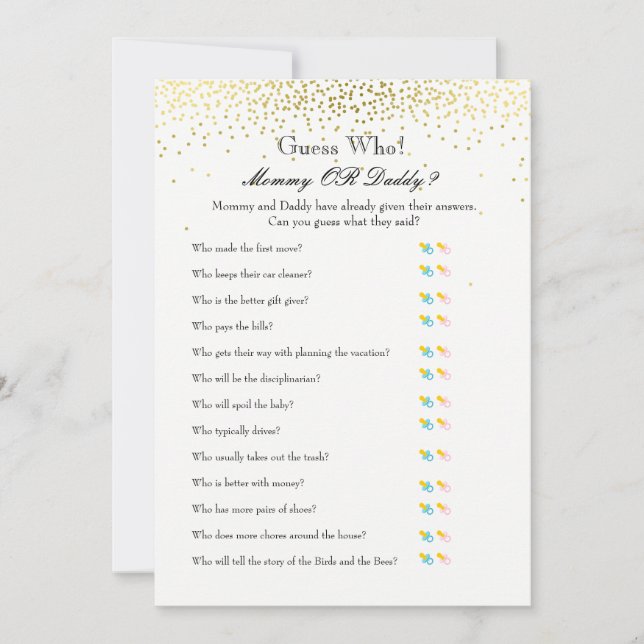 ベビーシャワー ゲーム - 赤ちゃんへの願いと誰が予想するか (正面)