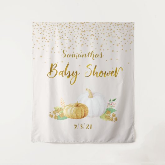 ベビーシャワー ゴールド パンプキン バックドロップ フォトブース タペストリー (正面)