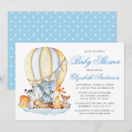 ベビーシャワー サファリ 動物 風船 雲 ドット 招待状