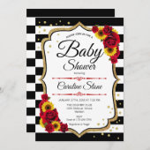 ベビーシャワー – サンフラワーズレッドローズ金ゴールド招待状 招待状 (正面/裏面)