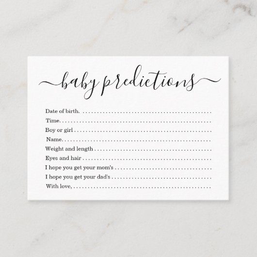 ベビーシャワー-シンプルのためのベビーの予言カード コーリングカード (正面)