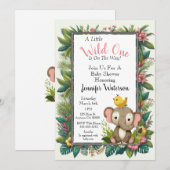 ベビーシャワー ジャングル フローラル フレーム エレファント 招待状 (正面/裏面)