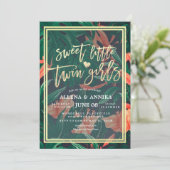 ベビーシャワー スイート リトル ツイン ガール トロピカル フローラル 招待状 (スタンド正面)