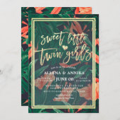 ベビーシャワー スイート リトル ツイン ガール トロピカル フローラル 招待状 (正面/裏面)