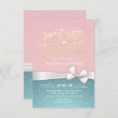 ベビーシャワー スウィート リトル ツイン ガールズ ホワイト リボン 招待状 (正面/裏面)