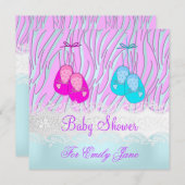 ベビーシャワー ゼブラ ピンク ブルー 赤ちゃん 女の子 男の子 招待状 (正面/裏面)