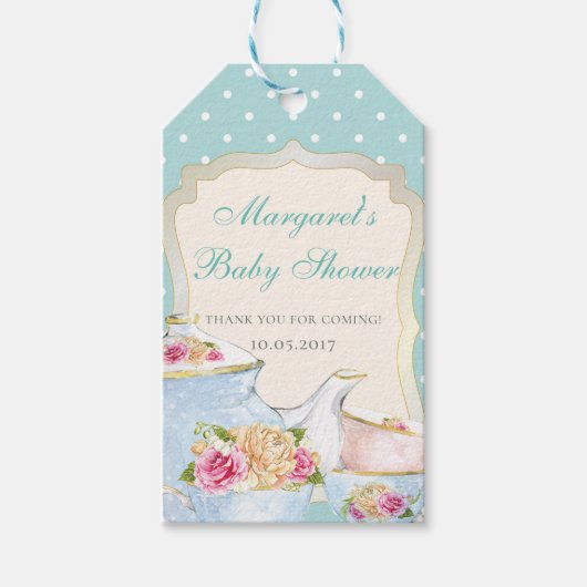 ベビーシャワー ティーパーティー サンクス ポルカドット ギフトタグ (正面)