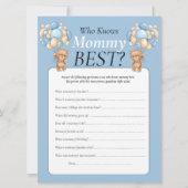 ベビーシャワー。テディバルーン 男の子  ママが誰だか当ててみて   招待状 (正面)