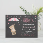 ベビーシャワー テディベア 招待状 女の子 ピンク (スタンド正面)