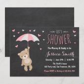 ベビーシャワー テディベア 招待状 女の子 ピンク (正面/裏面)