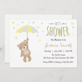 ベビーシャワー テディベア 招待状 黄色 ニュートラル (正面/裏面)