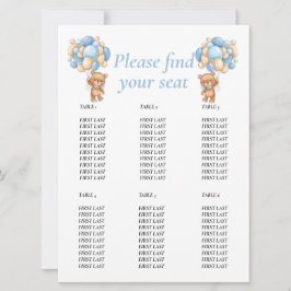 ベビーシャワー テディーバルーン テーブルチャート 青い少年 招待状