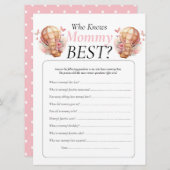 ベビーシャワー。 テディ風船 女の子 誰がママを知っているのか   招待状 (正面/裏面)