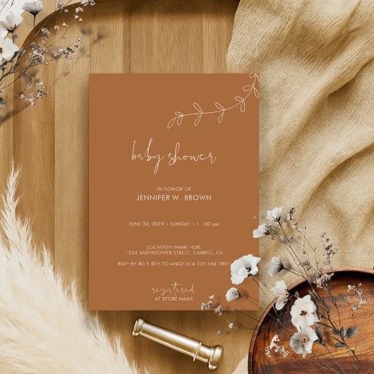 ベビーシャワー テラコッタ オレンジ色 招待状