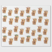 ベビーシャワー ハイランドコーと子牛の水彩画 , ラッピングペーパー (フラット)