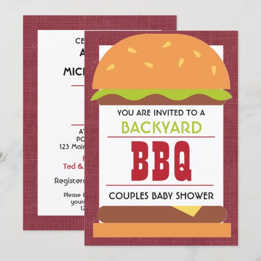 ベビーシャワー バックヤード BBQ 招待状 (正面/裏面)